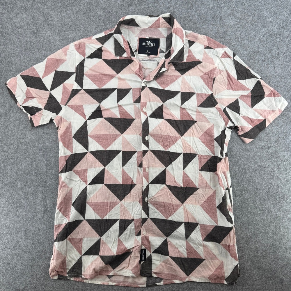 Y2K Hollister Product Type Mens Large Geometric Pink Grey Button-down EUC